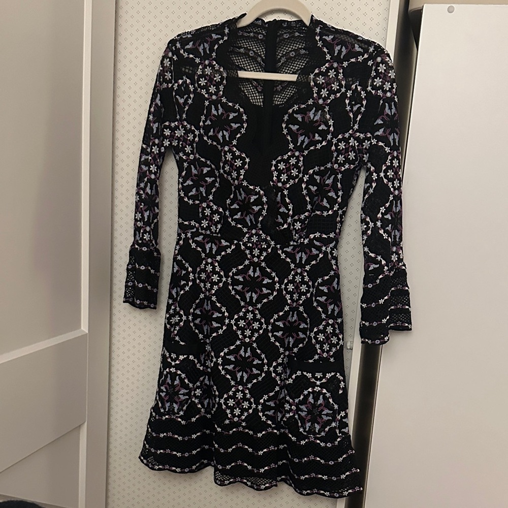 Sandro Black and Purple Long Sleeve Dress
